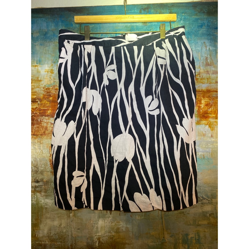 Attention Black White Abstract Floral 100% Cotton Skirt Womens Size 16 Pockets
